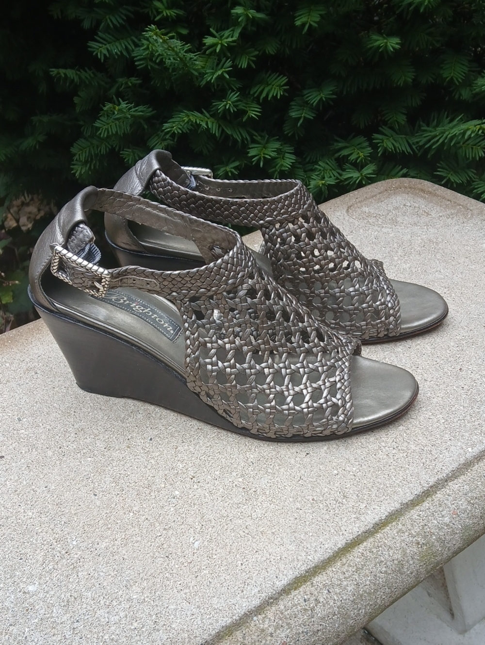 Brighton "Realm" Woven Leather Wedge Sandals Sz 7.5